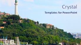  Presentation with sea port - Beautiful PPT theme featuring port-of-trieste-with-faro backdrop and a sky blue colored foreground