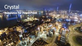  Presentation with cargo ship - Slide deck featuring port reflect on sea background and a ocean colored foreground