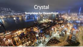  Presentation with port cargo crane ship - PPT layouts enhanced with port reflect on sea background and a gray colored foreground