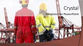  Presentation with container terminal - Amazing PPT theme having are being loaded and unloaded backdrop and a sky blue colored foreground