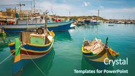  Presentation with long tailed boat fishing boat - Slide deck consisting of port sea - colorful fishing boat background and a ocean colored foreground