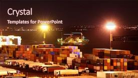  Presentation with cargo ship - Cool new slide deck with port warehouse with cargoes backdrop and a wine colored foreground