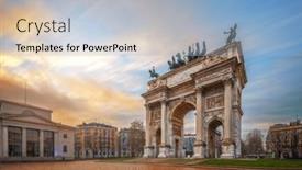  Presentation with dawn - Presentation enhanced with porta-sempione-in-milan-italy background and a light blue colored foreground