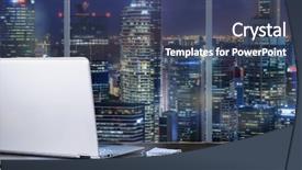  Presentation with flower office desk table - Slides enhanced with go electronic - laptop on table in office background and a ocean colored foreground