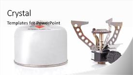  Presentation with butane - Slides featuring portable camping stove with a butane propane gas canister background and a white colored foreground