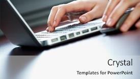  Presentation with keys - Colorful PPT theme enhanced with portable devices - image of human hands pressing backdrop and a white colored foreground