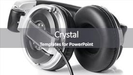  Presentation with professional - Presentation theme having portable devices - professional earphones isolated on white background and a dark gray colored foreground