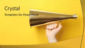  Presentation with color border bottom - Presentation theme with portable speakers - man holding megaphone on color background and a yellow colored foreground