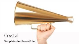  Presentation with man holding phone - Amazing slides having portable speakers - man holding megaphone on white backdrop and a sky blue colored foreground