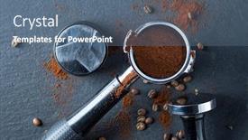  Presentation with coffee - Presentation theme having portafilter-with-coffee-and-temper background and a ocean colored foreground
