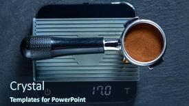  Presentation with coffee - PPT theme featuring portafilter-with-freshly-ground-morning background and a navy blue colored foreground