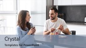  Presentation with pregnant woman - PPT theme with portait of joyful family happy background and a light blue colored foreground