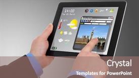  Presentation with information - Presentation theme featuring portal - businessman searching a tourism information background and a coral colored foreground