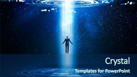  Presentation with spread - PPT theme featuring portal - businessman with hands spread apart background and a ocean colored foreground