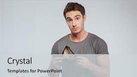  Presentation with upset - Cool new presentation theme with portefeuille - upset young man holding empty backdrop and a light gray colored foreground