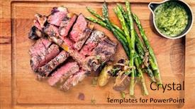  Presentation with cutting board - PPT layouts with porterhouse steak sliced with green background and a gold colored foreground