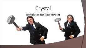  Presentation with law case judge hammer - Slide deck featuring portfolio chef - businessman with hammer on white background and a  colored foreground