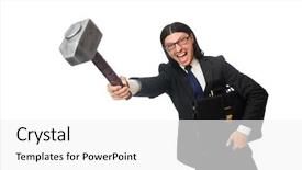  Presentation with law case judge hammer - Amazing presentation theme having portfolio chef - handsome businessman holding hammer backdrop and a white colored foreground