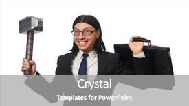  Presentation with law case judge hammer - Presentation design with portfolio chef - handsome businessman holding hammer background and a gray colored foreground