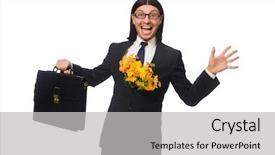  Presentation with portfolio - Audience pleasing presentation design consisting of portfolio chef - handsome businessman with flower backdrop and a light gray colored foreground
