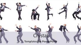  Presentation with dancing - Presentation consisting of portfolio management - dancing businessman isolated on white background and a light blue colored foreground