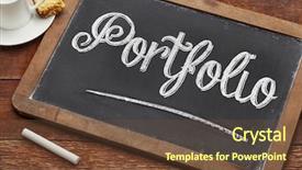  Presentation with black white vintage art - Slide set with portfolio word with white chalk background and a tawny brown colored foreground