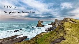  Presentation with rocky ocean coast - Slide set featuring portio-beach-rocky-coastline background and a light blue colored foreground