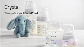  Presentation with baby bottle formula - PPT layouts with portion control - bottle of water and powder background and a white colored foreground