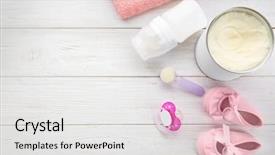  Presentation with baby bottle formula - Beautiful slide set featuring portion control - composition with feeding bottle backdrop and a white colored foreground