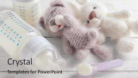  Presentation with baby bottle formula - Beautiful PPT theme featuring portion control - composition with feeding bottle backdrop and a light gray colored foreground