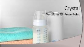  Presentation with baby bottle formula - Audience pleasing slide set consisting of portion control - composition with feeding bottle backdrop and a light gray colored foreground