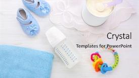  Presentation with baby bottle formula - Audience pleasing presentation design consisting of portion control - composition with feeding bottle backdrop and a light gray colored foreground