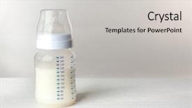  Presentation with baby formula - Slide deck with portion control - feeding bottle of baby milk background and a light gray colored foreground