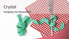  Presentation with barricade tape red and white - Theme with portion control - fork and measuring tape background and a  colored foreground