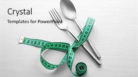  Presentation with measuring - Slide deck with portion control - fork and spoon with measuring background and a  colored foreground