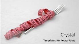  Presentation with tape - Slide deck consisting of portion control - fork with measuring tape background and a  colored foreground