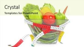  Presentation with tape - Audience pleasing presentation theme consisting of portion control - fresh salad and measuring tape backdrop and a blonde colored foreground