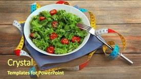  Presentation with sliced fresh papaya on wooden - Beautiful PPT theme featuring portion control - fresh salad and measuring tape backdrop and a  colored foreground