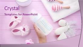  Presentation with baby bottle formula - Slides having portion control - woman holding feeding bottle background and a pink colored foreground