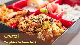  Presentation with main course - Cool new PPT theme with portion in japanese bento box backdrop and a tawny brown colored foreground