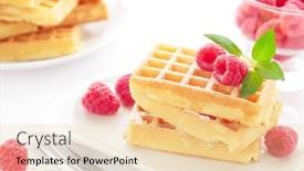  Presentation with waffles - Presentation design consisting of portion-of-fresh-stacked-belgian background and a  colored foreground