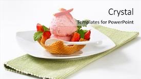  Presentation with wafer - Slide deck featuring portion of fruity ice cream and fresh strawberries in a wafer cup background and a pink colored foreground