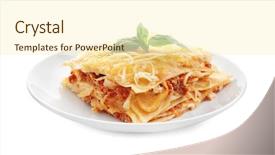  Presentation with food lasagna - Colorful theme enhanced with portion of tasty lasagna isolated backdrop and a cream colored foreground