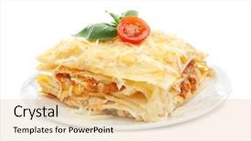  Presentation with food lasagna - Cool new PPT theme with portion of tasty lasagna isolated backdrop and a coral colored foreground