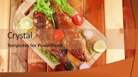  Presentation with fish grill there are fish - Slide deck with portion of two grilled fish background and a  colored foreground