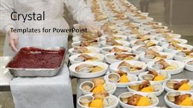  Presentation with real food beef - Slides having portions - chef is portioning inflight food background and a coral colored foreground