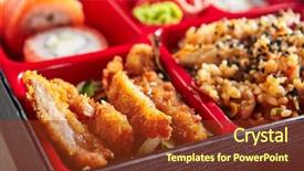  Presentation with japanese food - Cool new slide deck with portions - fresh food portion in japanese backdrop and a tawny brown colored foreground