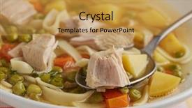  Presentation with noodle - PPT theme featuring portions - portion of chicken noodle soup background and a gold colored foreground