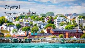  Presentation with coastal - Audience pleasing PPT layouts consisting of portland maine usa coastal townscape backdrop and a light blue colored foreground
