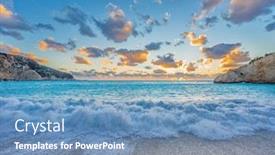  Presentation with island sunset - Presentation featuring porto-katsii-beach background and a teal colored foreground